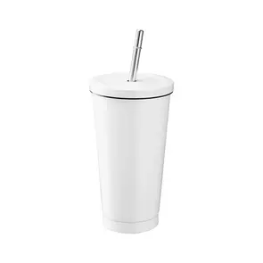 Galaxy 450ml Stainless Steel Straw Cup Glossy White