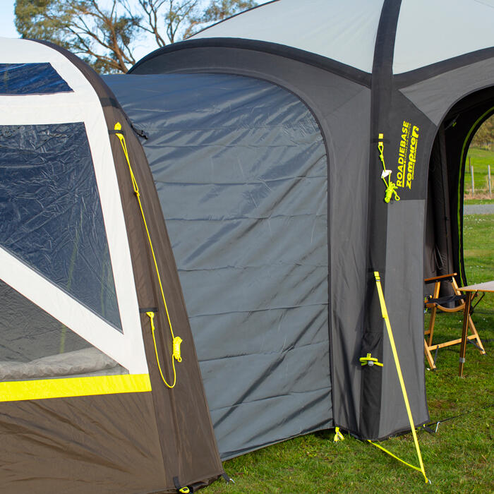 Pro TXL V2 Tent Connected to Roadiebase Shelter CREATES WEATHERTIGHT SEAL