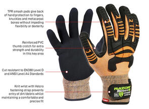 Esko Razor Impact 5 Glove Orange Size 10 E484C