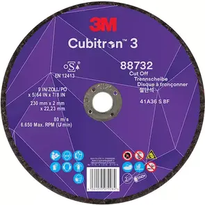 3M Cubitron 3 Cut Off Disc 230mm x 2mm x 22.23mm  36G (88732)