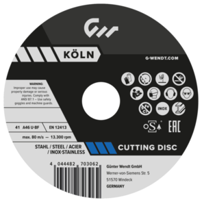 G.WENDT Inox Cut Off Disc 115x1.0mm A46U-BF  (270306)