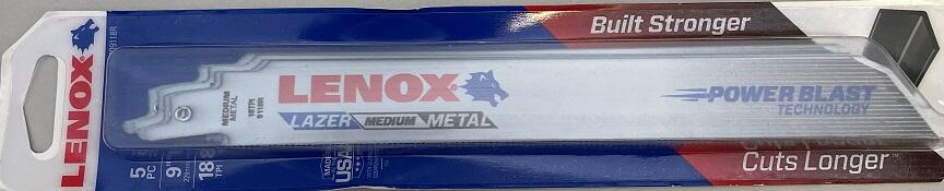 LENOX Reciprocal Saw Blade 225mm 18 TPI 9118R 5PK