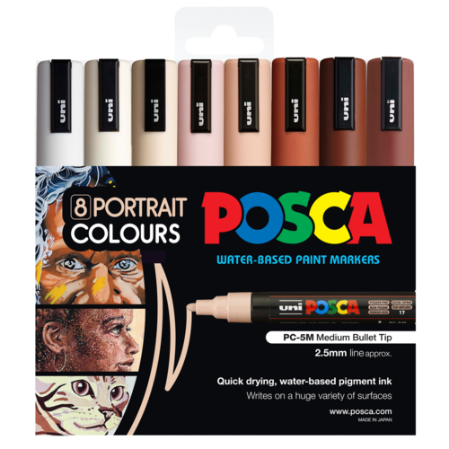 Uni Posca 1.8-2.5mm 8 Pack Portrait PC-5M | The Ribbon Rose