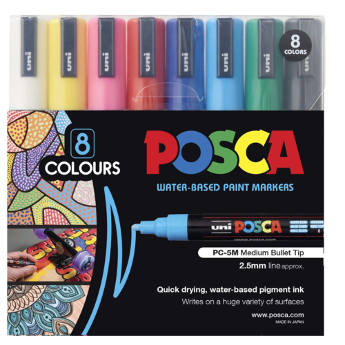 Uni Posca 1.8-2.5mm 8 Pack - Assorted | The Ribbon Rose