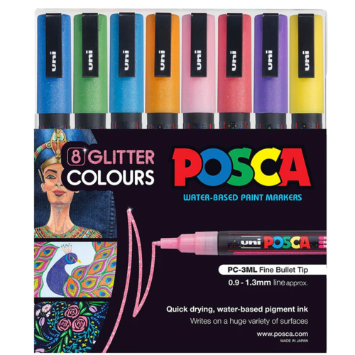 Uni Posca 0.9-1.3mm Fine 8 Pack - Glitter | The Ribbon Rose