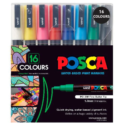 Uni Posca 0.9-1.3mm Fine 16 Pack - Assorted | The Ribbon Rose