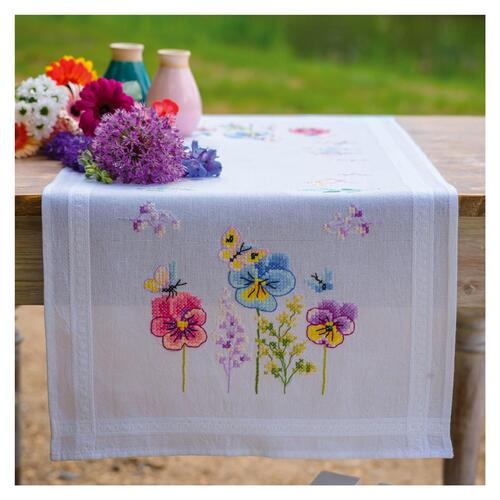 Vervaco Printed Table Runner Kit Violets - Cross Stitch Kit | The ...