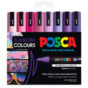 Uni Posca 1.8-2.5mm Med Bullet 8 Pack Aurora PC-5M