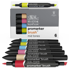 Winsor & Newton Promarker Brush 6 Mid Tones Set