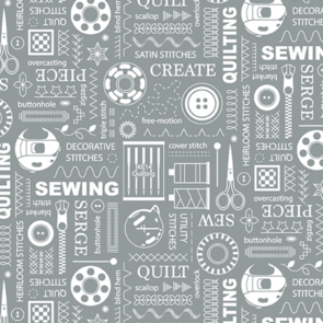 Benartex Contempo Sewing Room 2; Stitches - Gray
