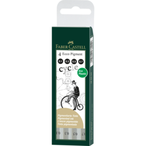 Faber-Castell Ecco Pigment Fineliners Black - 0.1mm, 0.3mm, 0.5m, 0.7mm Set of 4