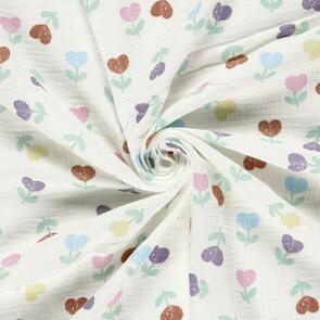 Nooteboom Muslin Fabric Printed Flower Hearts - 135gsm