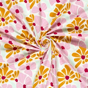 Nooteboom Jersey Fabric Printed Flowers - 200gsm Off White
