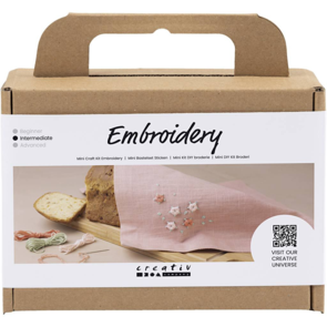 Creativ Company Mini Craft Kit Embroidery, Fabric Napkin, Dusty Rose
