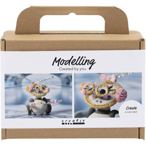 Creativ Company Mini Craft Kit - Modelling, Robot (Grey & Pink)