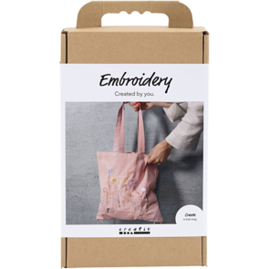 Creativ Company Craft Kit - Embroidery, Tote Bag Soft Rose