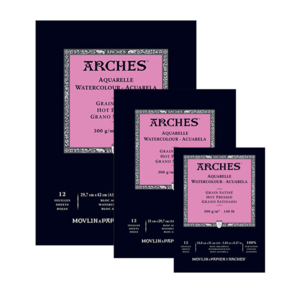 Arches Watercolour Natural White Pad, Hot Pressed 300gsm 12sheet