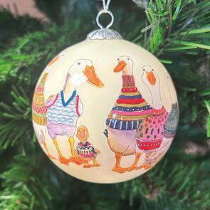 Emma Ball Dapper Ducks Hand-Painted Glass Bauble