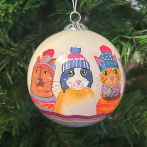 Emma Ball Cats in Hats Hand-Painted Glass Bauble