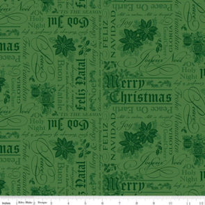 Riley Blake Poinsettias at Christmas || Text  - Green