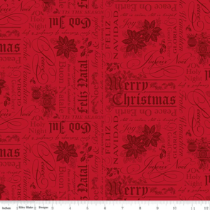 Riley Blake Poinsettias at Christmas || Text  - Red