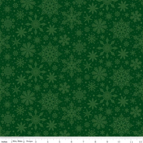 Riley Blake Poinsettias at Christmas || Snowflakes - Green