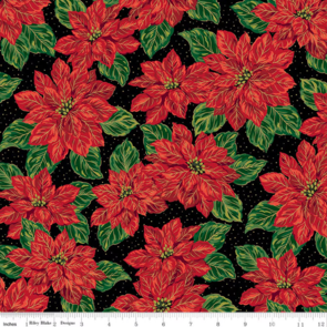 Riley Blake Poinsettias at Christmas || Main - Black Foil