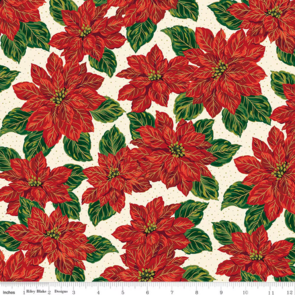 Riley Blake Poinsettias at Christmas || Main - Cream Foil