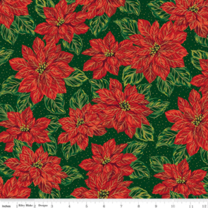Riley Blake Poinsettias at Christmas || Main - Green Foil