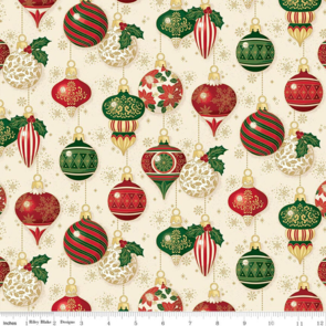 Riley Blake Poinsettias at Christmas || Ornaments  - Cream Foil