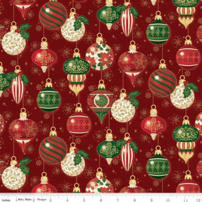 Riley Blake Poinsettias at Christmas || Ornaments  - Red Foil