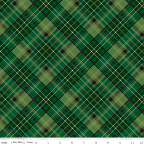 Riley Blake Poinsettias at Christmas || Plaid  - Green Foil