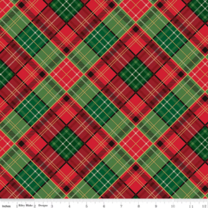 Riley Blake Poinsettias at Christmas || Plaid  - Multi Foil