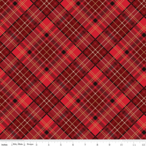 Riley Blake Poinsettias at Christmas || Plaid  - Red Foil