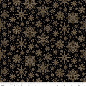 Riley Blake Poinsettias at Christmas || Snowflakes - Black Foil