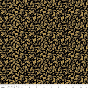 Riley Blake Poinsettias at Christmas || Holly - Black Foil