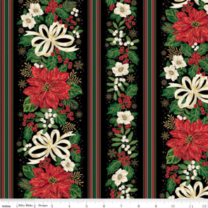 Riley Blake Poinsettias at Christmas || Border Stripe - Black Foil