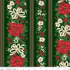 Riley Blake Poinsettias at Christmas || Border Stripe - Green Foil