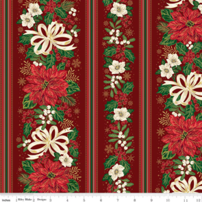 Riley Blake Poinsettias at Christmas || Border Stripe - Red Foil