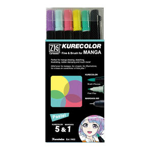 KURETAKE ZIG KURECOLOR Fine & Brush Pastel 6 Set