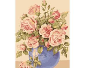 Collection D'Art Tapestry Canvas 50X60  Pink Roses In Blue Vase