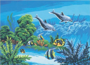Collection D'Art Tapestry Canvas 30X40 Dolphins/Fish Underwater