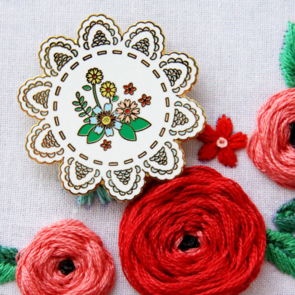 Flamingo Toes Needle Minder - Vintage Floral Doily