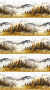 Northcott Misty Morning || Border Stripe || Ochre - Multi