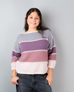 Alpaca Yarns 3308 Halo Stripe Eyelet Sweater - Knitting Pattern / Kit