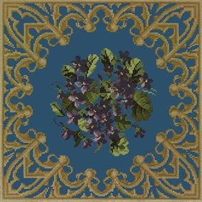 Elizabeth Bradley Tapestry Kit - A Posy of Violets (Dark Blue Background Wool)