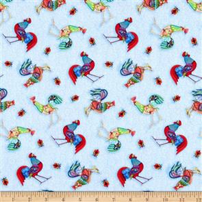Benartex Jim Shore - Awaken The Day - Tossed Roosters Light Blue