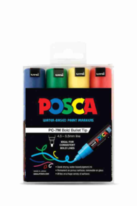 Uni Posca 4.5-5.5mm 4 Pack - Green Yellow Red Blue