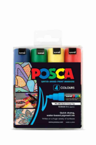 Uni Posca 8.0mm Bold Chisel 4 Pack - Assorted