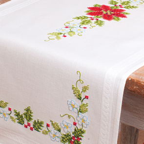Vervaco Embroidery Table Runner Kit - Poinsettias